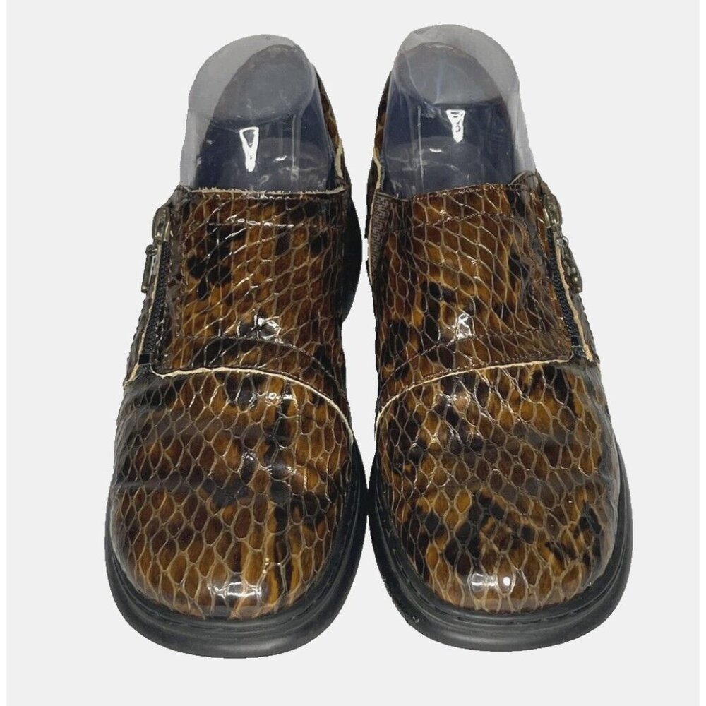 Helle Comfort By Romus Shoes W41 Side Zip Croc Print Slip On Loafers Brown